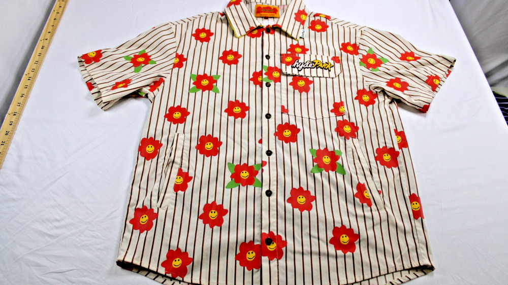 Hyde Park Men's S Flower Smiley Striped Button Up Shirt Embroidered Graphic